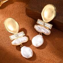 1对女士时尚珍珠耳环，巴洛克珍珠镶嵌优雅耳环，女士最佳礼物之选 - 白色 - 查看 2