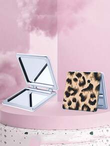 1pc Leopard Print Compact Mirror - Flip-Open Double-Sided Portable Makeup Mirror, Shatterproof Glass Surface, Black Frame With Gold Tone Hinges, Foldable Design, Suitable For Travel, Dorm, Vanity - Fashionable & Durable Black & Gold Animal Print Mirror, Great For Women & Girls, Ideal Gift - Multicolor - View 8
