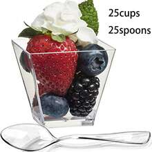 10/25/50cps 2.5oz This Reusable Mini Square Cup Comes With Optional Lids And Spoons For Flexible Matching, Catering To All Your Needs. With A Variety Of Sizes To Choose From, It Effortlessly Fits Weddings, Corporate Parties, Family Get-Togethers, Children's Day Celebrations And Other Occasions! - Clean - View 17