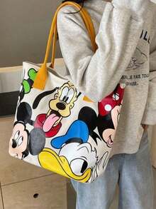 Mickey & Minnie Canvas Tote Bag. This Is A Casual Commuter Shoulder Bag With Large Capacity, Suitable For Girls. It Can Also Be Used As A Handbag. Girl's Bag, An Ideal Choice For Travel And Gift-Giving. - Multicolor - View 3