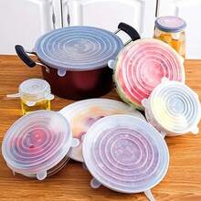 6 bucăți de capace elastice din silicon, capace reutilizabile pentru boluri de depozitare a alimentelor, capac din silicon, pentru utilizare în mașina de spălat vase și frigider, articole de bucătărie