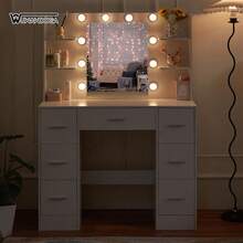 Tocador Moderno y Minimalista con 7 Cajones y 4 Estantes, Ideal para Salón y Vestidor - Blanco - Ver 9
