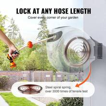 Retractable Hose Reel Water Hose Reel 100'x1/2" 180° Swivel Wall-Mounted,Garden Water Hose Reel With 9-Pattern Nozzle,Automatic Rewind, Lock At Any Length, With Slow Return System - Default - View 5