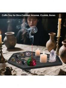 Black Wooden Tray, Coffin-Shaped Tray, Gothic Style, Suitable For Home, Living Room, Office Decor, Mother's Day Party, Spring Graduation, Back To School Decor, Storage & Decor, Holiday Gift, Room Decor, Autumn Home Decor, Halloween Home Decor, Gift For Her, Wedding Table Decor, Jewelry Storage,Makeup Bag,Travel Essential - Black - View 7