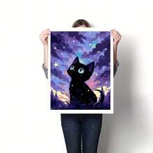一套可爱的猫咪主题DIY数字油画套装，适合成人，包含丙烯颜料和画笔，释放您的创造力，描绘一个多彩的世界，开启您的艺术之旅，精心绘制的油画展现您的个性，是馈赠亲朋好友的理想礼物。 - 紫色 - 查看 8