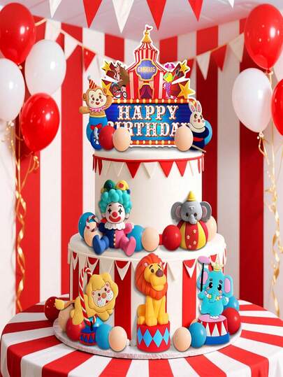 Bộ 27 món trang trí bánh kem chủ đề rạp xiếc, đồ trang trí bánh kem theo chủ đề rạp xiếc, đồ dùng tiệc lễ hội cho sinh nhật.