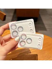 1pc Shiny All-In-One Tempered Glass Camera Lens Protector, Full Coverage Anti-Scratch Lens Protective Cover, Compatible With IPhone 17/16/15/14/13/12/11 Series Applicable To Daily Shield, Office, Home Daily Shield Office Home Phone Camera Cover Sparkling Crystal Waterproof Shockproof Anti-Fall Scratch Resistant - Pink - View 2