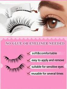 1 Pair Magnetic Eyeliner & Eyelashes Set, Easy To Use Without Glue, Reusable False Lashes Tool Suitable For Travel, Business Trip, Date, Hotel - Multicolor - View 2