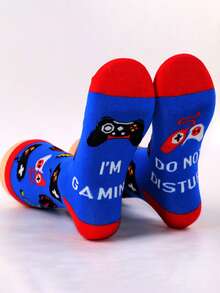 A Pair Of Men's Novelty Socks - Soft, Comfortable, Fun Gamer Design With Red Toe And Heel- Great Gift - Blue - View 7