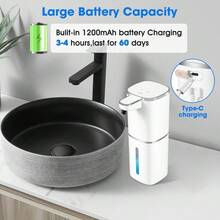1pc 400ml/13.5oz Automatic Soap Dispenser, USB Rechargeable, Touchless Liquid Soap Dispenser For Bathroom And Kitchen, Hygienic Handwashing, Modern Design, Minimalist Style, Performance, Foam Dispenser, Household Use - One Size - View 9