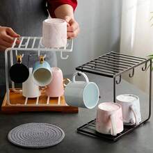 9.5 X 9.1 Inch Metal Mug Rack Stand With 6 Hooks, Coffee Cup Display Holder Organizer For Kitchen Cabinet - Brown