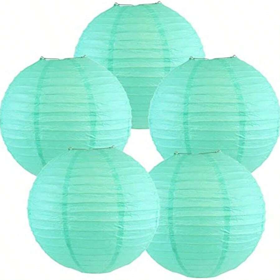 6 szt. * 10-calowe miętowe niebieskie papierowe lampiony chińskie japońskie papierowe lampiony okrągłe białe wiszące lampiony na imprezę wielkanocną urodziny ślub zaręczyny baby shower dekoracja domu - Miętowy niebieski - Zobacz 1
