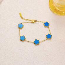 1条女士四叶草手链，18K镀金不锈钢幸运四叶草链手链，送给她的珠宝礼物 - 五葉草銀色 - 查看 2