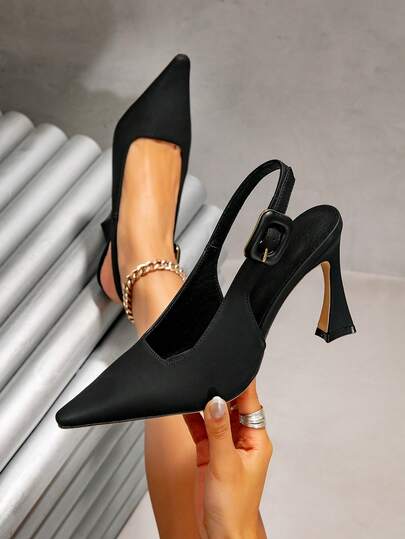 Damen Schwarze Spitze Zehen Mule Pumps, High Heels, Europäischer Stil, geeignet für Arbeit, Party und gesellige Anlässe