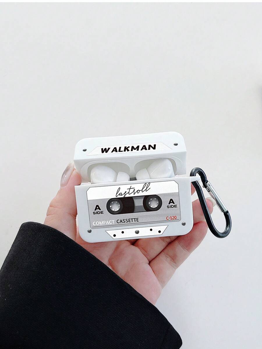 复古卡带收音机耳机盒，WALKMAN Element耳机盒，Y2K风格，白色耳机盒，带1个耳机盒挂钩，兼容其他耳机盒