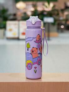 1pc 700ML/23oz Cute Cartoon Bear Plastic Tumbler Cup With Straw, Portable Leak-Proof, With Straw & Handle Strap, Multiple Options, Suitable For Outdoor Camping, Play, Cycling And Sports