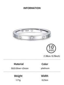 1pc Simple & Stylish 925 Silver Artificial Zirconia Ring, Elegant & Chic Wedding Party Jewelry For Women