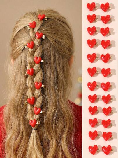 Set de 10 pinzas para el cabello con forma de corazón rojo para el Día de San Valentín y Año Nuevo, adecuado para decoración de Año Nuevo y decoración diaria para niñas