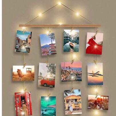 一套 15.8*27.6 英寸照片相框拼贴墙饰 - 30/15 个夹子和可调节挂绳，可展示多张照片 - 北欧风格照片墙系统 - 圣诞节纪念板、节日家居装饰、新年照片拼贴、适合拍照的墙面艺术、冬季北欧风装饰（不含灯饰）