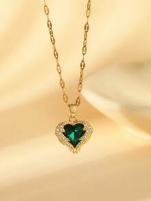 1 pieza Collar con colgante de corazón de acero inoxidable con circonita brillante, regalo exquisito para ocasiones especiales como el Día de San Valentín, el Día de la Madre, cumpleaños, etc.