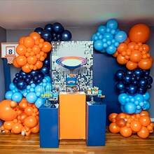 119件套龙主题卡通气球拱门套装。包含橙色、深蓝色、黑色、蓝色金属气球和五角星铝箔气球。适用于充满卡通风情的生日派对、动漫主题派对、电子游戏比赛派对、迎婴派对、男孩女孩聚会等。无需电源。 - 彩色 - 查看 5