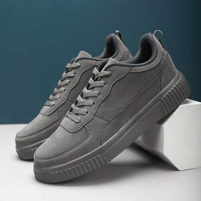 WANWEISI Zapatillas de skate de suela gruesa con cordones de unicolor para hombre, con detalles de parche de estilo minimalista, puntera redonda, ligeras, cómodas y transpirables, con suela plana, de colores retro, versátiles y casuales, con forro cómodo y zapatillas versátiles