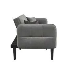 2-In-1 Adjustable Sofa Bed – Two-Seater With Velvet Upholstery, Foldable Armrests & Sleeping Function, Ideal For Small Spaces - Grey - View 11