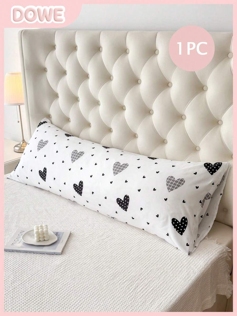 1pc 100% Polyester Heart Pattern Long Pillowcase, Suitable For Bedding Decor (Pillow Insert Not Included)