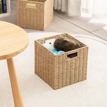 1个手工编织收纳篮，大容量多用途收纳篮，编织立方体收纳篮，适用于客厅、卧室、家居收纳、厨房、宿舍、办公室、储物、化妆品收纳、收纳盒、篮子、整理、房间收纳、储物容器、垃圾桶、礼品篮、礼品盒、礼品篮、壁柜、家居装饰、厨房配件 - 卡其色 - 查看 7