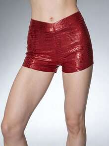 Womens Black/Red Casual Faux Leather Micro Shorts PU Stretch Metallic Skinny Straight Leg Mini Hot Shorts Low Waisted Biker Glossy Rave Snakeskin Booty Bottoms For Dance Festival Costumes Going Out Shorts Vacation Outfits Women Bodycon Fit Shiny Wet Hot Pants For Clubwear Party Night Out Y2k Streetwear Pretty Edgy Bold Summer Spring Festival Concert Outfits Tight Mini Shorts - Đỏ - Xem 3