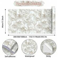 1 Cuộn Giấy Dán Tường Tự Dẹp Họa Tiết Hoa 3D Màu Trắng Thanh Lịch, Chất Liệu Vinyl, Dễ Dán, Giấy Dán Tường Hoa Tối Giản, Hình Dán Trang Trí Tường, Giấy Dán Tường Đẹp, Trang Trí Nhà Cửa, Giấy Dán Tường Phòng Khách - Nhiều màu - Xem 5