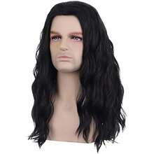 BERON- Pelucas largas negras para hombre, peluca rizada negra natural para disfraz de Halloween, fiesta o uso diario - / - Ver 1