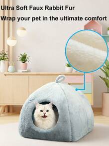 PETSIN 1 chiếc nhà ngủ cho mèo cưng ấm áp và dễ thương, nhà cho mèo có thể tháo rời và giặt được, tổ ấm cho thỏ, chó nhỏ, mèo sử dụng trong nhà vào mùa đông - Xám - Xem 5