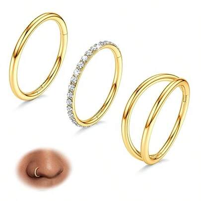 BodyBonita - Anillos de riz de oro de 18 g con aro de acero quirúrgico para mujer piercing de concha joyería de Daith aretes de cartílago arete de tabique clicer hélice tragus daith