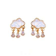 2 Pieces Of  Water Drop Mother-Of-Pearl Cloud Stud Earrings Suitable For Daily Commuting - Kim bạc - màu trắng (mạ vàng thật) - Xem 5