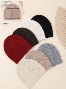 1 件纯色金属装饰花卉图案休闲羊毛混纺柔软针织帽，复古厚实质地，柔软蓬松，适合送礼和日常穿着，秋冬