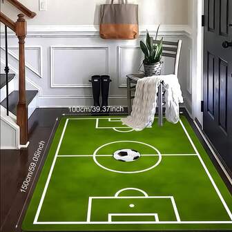 1pc Football Field Printed Decorative Carpet, Home Decor Room Accessory, Living Room/Bedroom/Entryway Rug, Comfortable & Durable, Easy To Clean