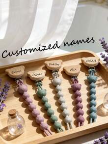 Personalized Pacifier Clip With Bear Design, Children's Memorial Gift, Hanging Strap To Prevent Dropping - Multicolor - View 3