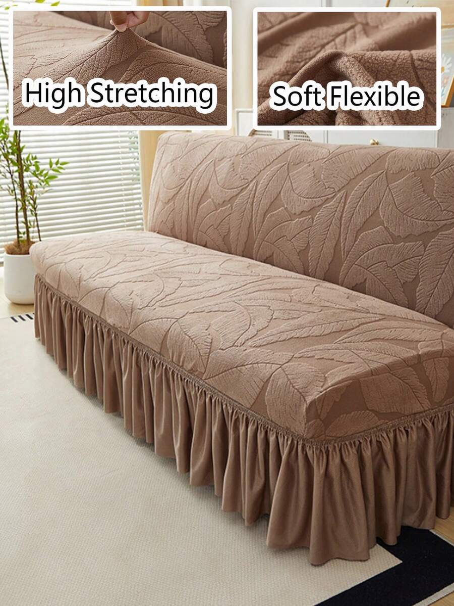 1pc High Elastic Jacquard Ruffled Sofa Bed Cover, Foldable Armless Sofa Bed Full Wrap-Around Sofa Bed Cover, Suitable For Living Room, All Season