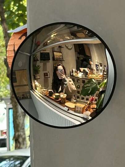 1pc Large Minimalist Round Wall Mirror - Horizontal Wall Mounted Mirror, Plastic Frame, No Electricity Required | Suitable For Living Room, Bedroom, Entryway, Bathroom Wall Decor, Can Be Used As Selfie Mirror, Dressing Mirror, Room Decor, Dressing Room Decor, Studio Decor