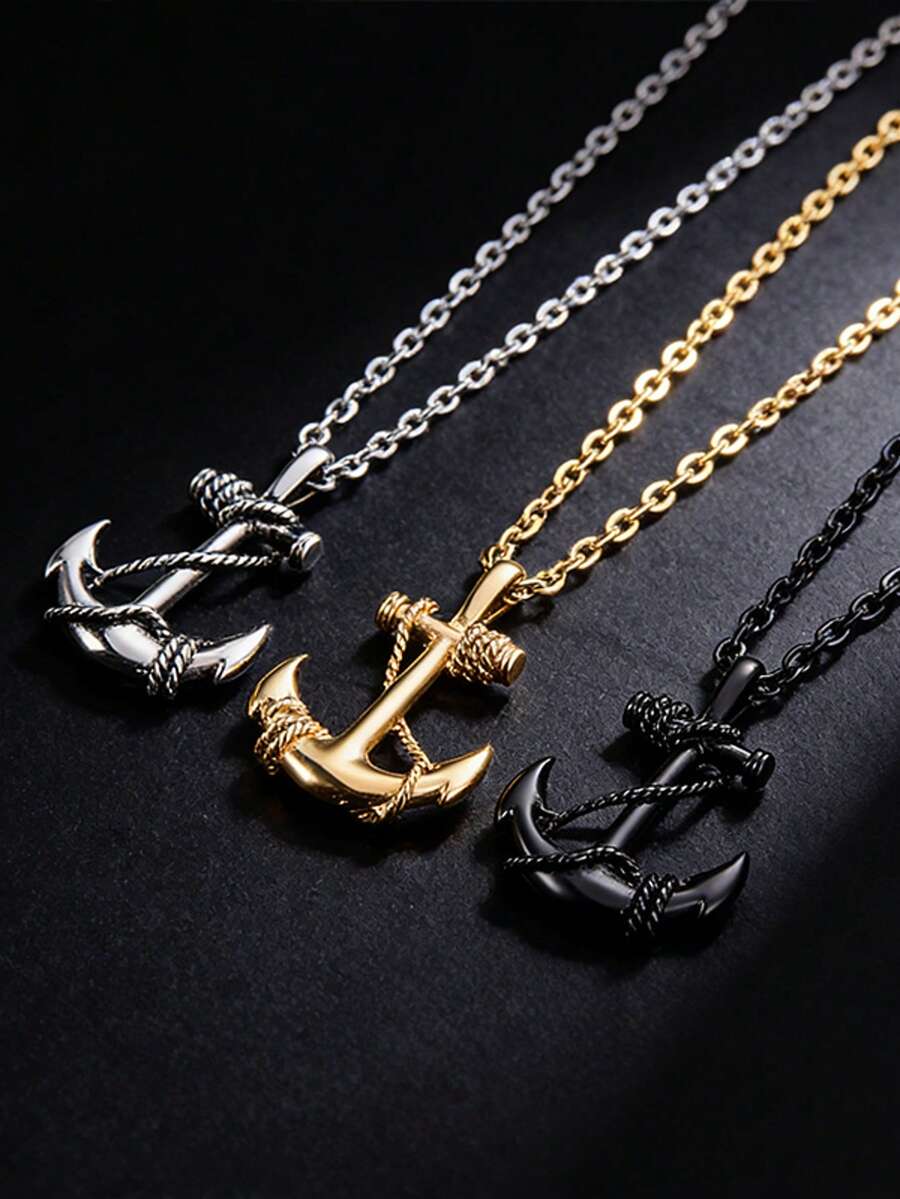 Dây chuyền mặt hình mỏ neo kiểu Âu & Mỹ - Thiết kế dây thừng mang phong cách hàng hải, trang sức lấy cảm hứng từ đại dương, phong cách hip-hop, phù hợp với thời trang đường phố và phong cách ven biển.