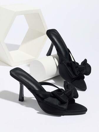 女士尖头缎带蝴蝶结装饰细高跟系带凉鞋，优雅适合派对、日常穿着、婚礼、休闲、度假、通勤、夏季/秋季