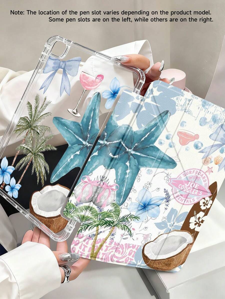 椰子、棕榈树、芙蓉花图案保护套，兼容 iPad (A16) 第 11 代 11 英寸 (2025)、Apple iPad Air 11 (2025)、iPad 第 10 代 10.9 英寸 (2022)，带 Apple Pencil 插槽、三折支架、自动唤醒/睡眠功能，是返校、情人节、节日送礼佳品。
