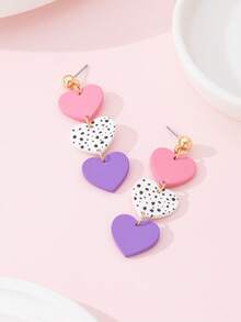 1 Pair Valentine's Day Romantic Polka Dot Heart Shaped Macaron Color Enameled Faux Soft Ceramic Design Fashion Jewelry Earrings, Perfect Gift For Dates And Parties - Multicolor - View 3