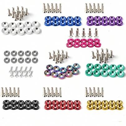 20个M6阳极氧化铝垫圈（10套）和螺栓套装（10套），适用于汽车和摩托车的保险杠发动机凹面螺丝，多种颜色的装饰螺丝和垫片，汽车改装垫片M6螺丝JDM螺丝电池垫片，汽车配件摩托车配件房车SUV卡车
