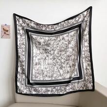 1 Stück Damen Seiden-Satin Bambus Muster Quadratischer Schal, orientalisches Vintage Muster vielseitiges Hals-/Kopftuch Accessoire