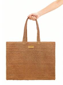 Burberry Large Woven Straw Tote Bag - Oversized Tote With Shoulder Strap, Multi-Wear, Fashionable Woven Bag, Spacious Straw Shoulder Bag, Versatile Handbag For Women - Caramel Color - View 2