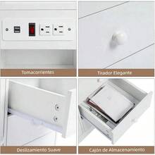 Mesita de Noche Buros para Recamara con Luces Led y Estación de Carga Mesa Auxiliar con 3 Cajones y 1 Puerta para Dormitorio y Sala De Estar 45 X 35 5 X 68 Cm Blanco - como en la foto - Ver 5
