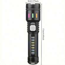 1pc Rechargeable LED Tactical Flashlight, 5 Modes, Type-C USB Charging, Portable Handheld Emergency Light With COB Light, Includes USB Cable - 黑色 - 查看 3