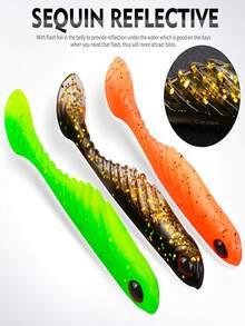 TACKLEPIONEER 12个T型尾软饵，7厘米/2.9克（2.76英寸*0.1盎司），仿生PVC钓鱼饵，带3D眼睛 | 偏置曲柄钩铅头钓组 - 慢沉，防咬设计，逼真泳姿，多种颜色可选，适用于鲈鱼、河鲈和海鲈。 - 彩色 - 查看 12
